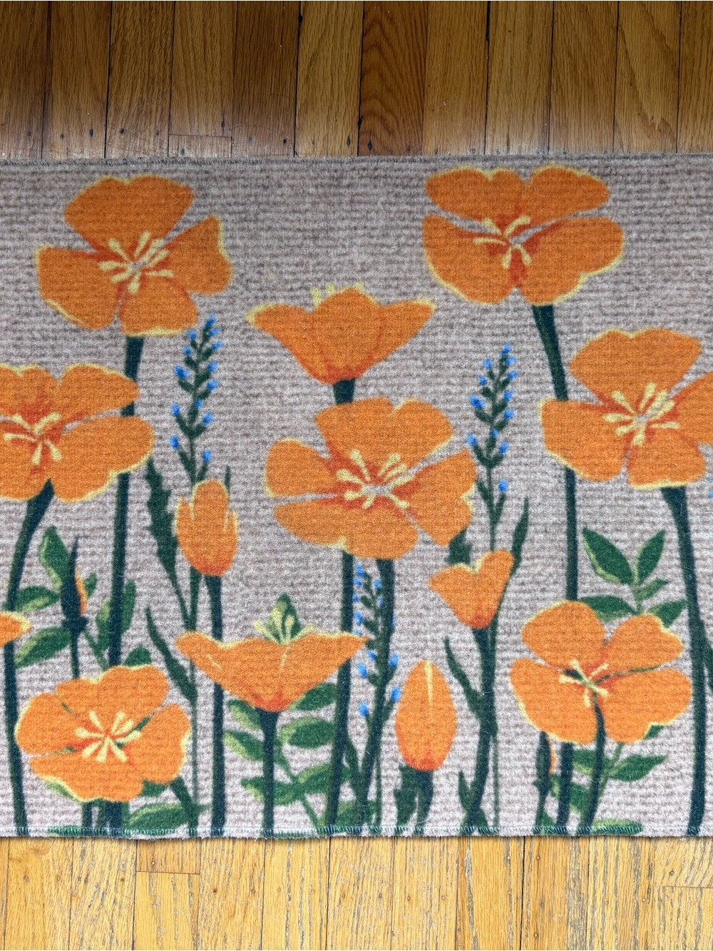 Orange Floral Door Mat - Vibrant Botanical Accent